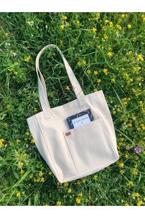 كيس كتف من الأقمشة الخامة من الأقمشة الخامة من الأقمشة الخامة مع تفاصيل جيب 0002 - BUSA