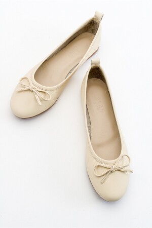 01 Damen-Ballettschuhe aus echtem Leder in Ecru Beige - 3