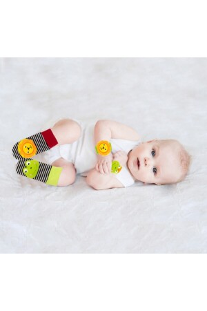 0–1 Jahr alte Rasselsocken und Armband, Löwe-Frosch-Textil, mehrfarbig, BabyJem0089 - 4