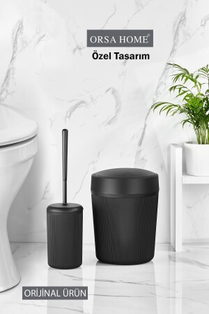 087 Siyah Banyo Çöp Kovası Ve Tuvalet Fırçası Seti - 3