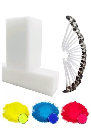 م.ن.ز-بارافين 1 كيلوغرامات جاهزة جرمانية بارافين + 100 شمعة ويكس + 3 ألوان لون شمعة - Doğan Mum