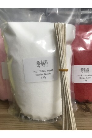 مكنسة من 1 كجم من مسحوق اللؤلؤ (مع 25 قطعة 20 سم من الوقود) الفانيلا ذوق أبيض - Bluedaisycandle