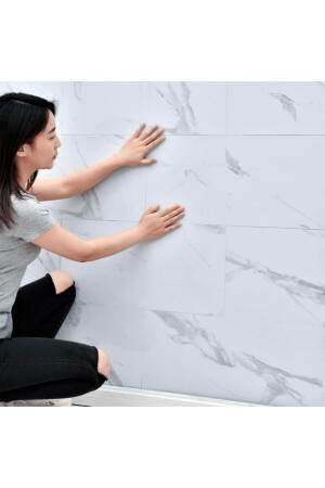 1 Adet 30x60 cm Doğal Bulut Kabarcıklı Yapışkanlı Beyaz Mermer Desen Duvar Döşeme Paneli - 1