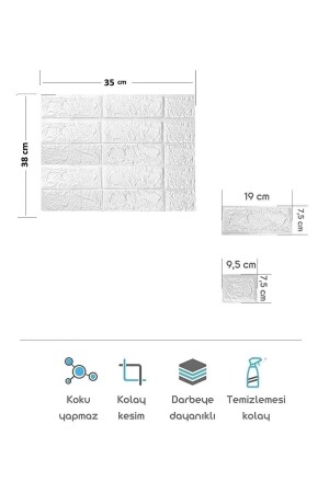 1 Adet 35x38 Cm Kendinden Yapışkanlı Duvar Kağıdı Esnek Köpük Paneli 3d Boyutlu Tuğla Desen Beyaz - 3