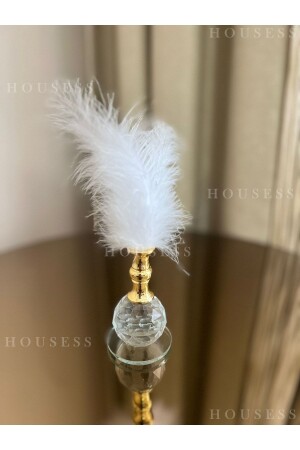 1 Adet Beyaz Tüylü Gold Kristal Top Tüylük Dekor Biblo Süs - Housess