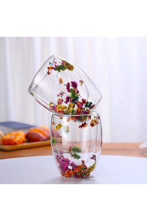 1 Adet Çiçekli Isıya Dayanıklı Borosilikat Çift Çidarlı Flower Cup Çiçekli Kahve Sunum Bardağı - 2