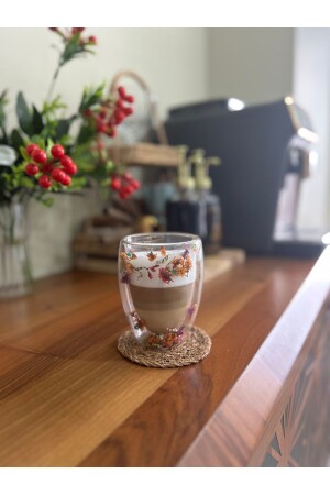 1 Adet Çiçekli Isıya Dayanıklı Borosilikat Çift Çidarlı Flower Cup Çiçekli Kahve Sunum Bardağı - 7