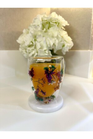 1 Adet Çiçekli Isıya Dayanıklı Borosilikat Çift Çidarlı Flower Cup Çiçekli Kahve Sunum Bardağı - 8