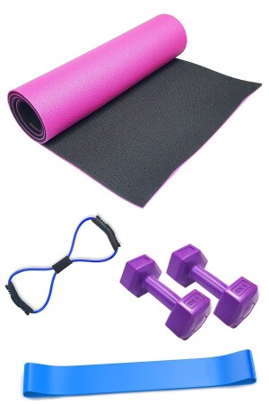 1 cm doppelseitige Pilates-Matte, achteckiges Übungsband und Widerstandsband, 1 kg Doppelhantel - 1