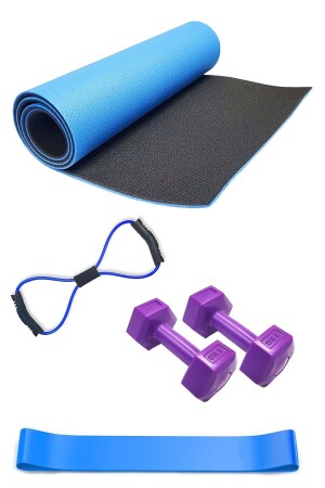 1 cm doppelseitige Pilates-Matte, achteckiges Übungsband und Widerstandsband, 1 kg Doppelhantel - 1