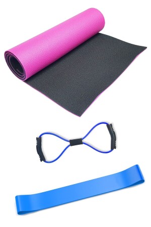 1 cm doppelseitige Pilates-Matte, achteckiges Übungsband und Widerstandsband-Set, Übungsset - 1