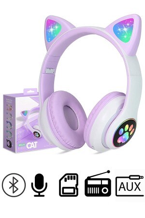 1. Kalite Kart Girişli Radyolu Bluetooth 5.0 Kulaklık Yüksek Ses Akıllı Led Işıklı Kedi Kulaklık STN28 - 1