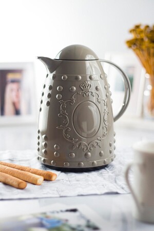 1 Liter wärmeisolierte Thermoskanne für Tee und kaltes Wasser, grau (hält 12 Stunden lang heiß und enthält ein Glas) 1653093 - 2
