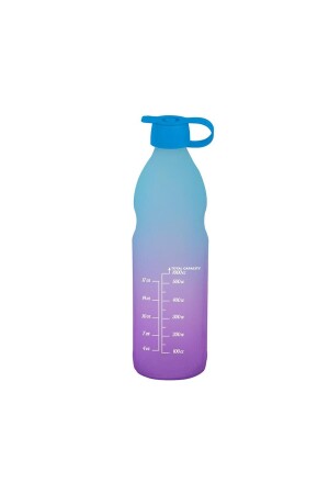 1-Liter-Wasserflasche aus zweifarbig lackiertem, mit Maßen bedrucktem, schmalem Glas – Blau E111657-160 - 2