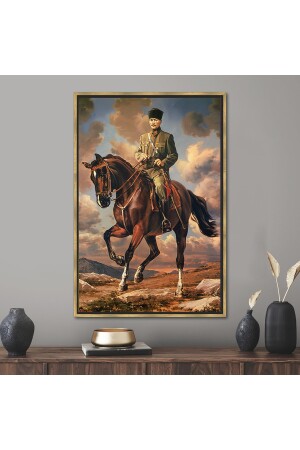 1 Parça Gold Çerçeveli Kanvas Tablo, Ataturk Binicilik At Duvar Dekoru, H-551-1PGF - Kayra Export
