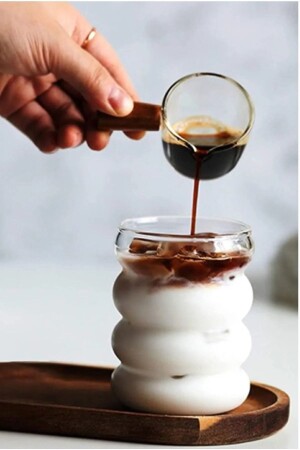 كوب قهوة ومعرض كوب مقاوم للحرارة من بوروسيليكات زجاجي شكل شريط - 1 قطعة - Seram Collection