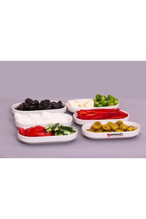 6 Parça 1. Sınıf Seramik 6'lı Salda 17x8x3cm Eskil Modern BPA Free 17 Kayık Tabak Seramik Oval Beya 07 - 7