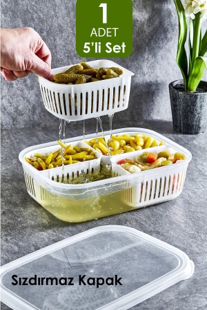 1 Stück auslaufsicherer Aufbewahrungsbehälter mit 4 Fächern und Sieb – Olive Pickle Pickle Bowl 3,2 Lt GM0371 - 2
