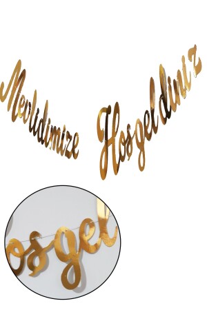 1 Stück Gold Willkommen in unserem Mevlid Gold Kalligraphie-Schriftzug-Banner Beschneidung Babyzahn Mevlidi-Schriftzug 160 cm - 1