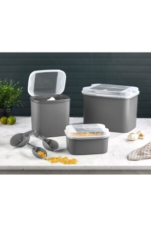 حاوية من القصة الفنية وعلب الخضروات 10 لتر + 4.5 لتر + 1.6 لتر حاوية تخزين رمادي مع هدية بطانية VP-038-G - Vip Ahmet