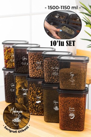 مجموعة من 10 حاويات تخزين بيجي مستطيلة مع علامة طباعة الشاشة البيضاء 5x(1500-1150 مل) أنتراتيت PGGY10LUBO - Vienev