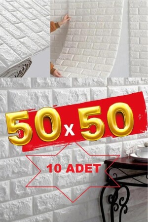 10 ADET 50x50 Cm Silinebilir Kendinden Yapışkanlı Duvar Kağıdı Esnek Köpük Panel 3d Tuğla Desen - 1