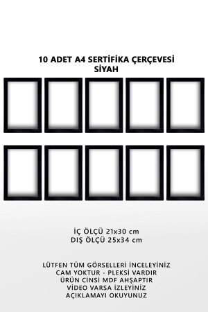 10 Adet A4 Çerçeve Siyah Pvcli 21x30 Sertifika Için Çerçeve Diploma Için Çerçeve Belge Için Çerçeve 10LUSERTİFİKAÇERÇEVE - 3