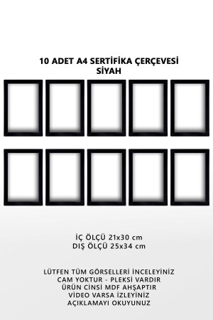 10 Adet A4 Çerçeve Siyah Pvcli 21x30 Sertifika Için Çerçeve Diploma Için Çerçeve Belge Için Çerçeve - 1