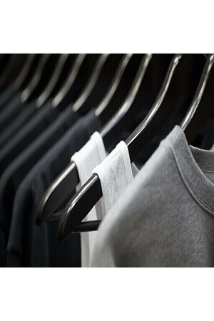 10 Adet Ahşap Görünümlü Plastik A Kalite 10 Adet Siyah Elbise Askı Pantolon Gömlek Askı - 4