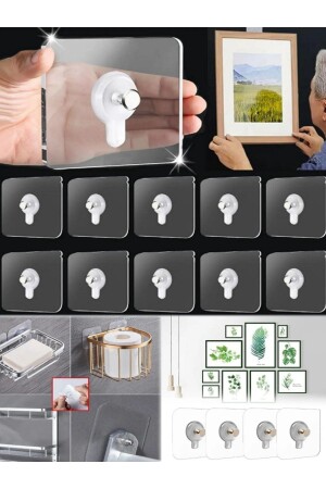 MNZ-10 Pcs ملصق المعلقة الأظافر الشفافة قوية دون تدمير الجدار دون حفرة ولا ترك أي آثار عالقة على الطاولة - Blue Home Lıght