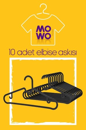 10 Adet Plastik Elbise Askısı Siyah - Etek- Gömlek- Pantolon- Elbise Askısı - 3