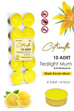 10 Adet Tealight Citronella Mum Limon Kokulu Sinek Kovan Mum Anti Sinek Aromaterapi Mum Sinek Savar - 2