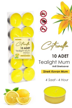 10 Adet Tealight Citronella Mum Limon Kokulu Sinek Kovan Mum Anti Sinek Aromaterapi Mum Sinek Savar - 1
