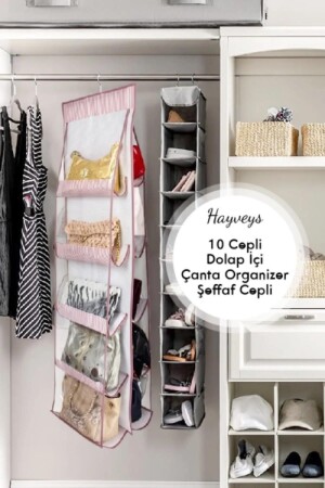 10 Cepli Dolap Içi Çanta Ve Ayakkabı Düzenleyici Organizer Kolçantası Askısı Dolap Içi Organizer - 2