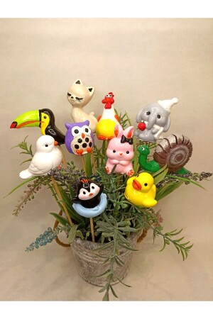 مجموعة من 10 حيوانات جميلة مزينة حجر أسنان - حجر زينة وعاء زهرة - ملحقات الحديقة - عرض حجر أسنان - Dekoratif Atölye