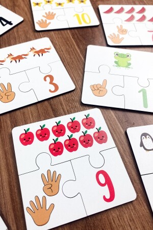 أرقام التعلم من المنتج (منز) 10 قطعة خشبية ثلاثة قطعة لعبة مطابقة رياض الأطفال اللعبة التعليمية الخشبية - Enjoymydesign
