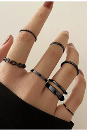 مجموعة من 10 حلقات مفصلة سوداء للنساء من MNZ - 2898 - X-Lady Accessories
