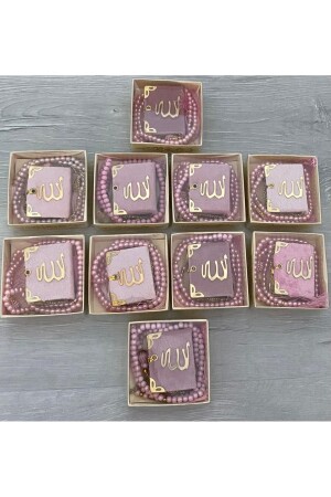مجموعة من القرآن الصغرى من 10 قطع MNZ مع طاسب، مربعة، لون وردي خفيف - Classy