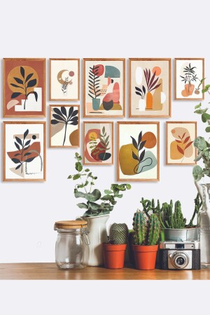 10 Parça Ahşap Çerçeve Görünümlü Dekoratif Hediyelik Boho Botanik Wall Art Mdf Tablo Seti TB9KR9AC9B10D - 2