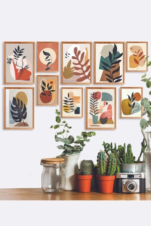 10 Parça Ahşap Çerçeve Görünümlü Dekoratif Hediyelik Boho Botanik Wall Art Mdf Tablo Seti TB9KR9AC9B10F - 1