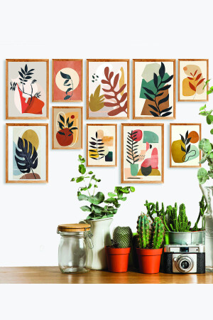 10 Parça Ahşap Çerçeve Görünümlü Dekoratif Hediyelik Boho Botanik Wall Art Mdf Tablo Seti TB9KR9AC9B10F - 3