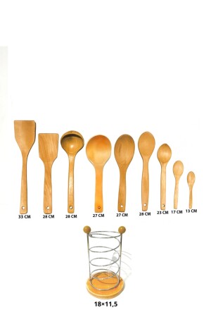 10 parça bambu ahşap kaşık tahta spatula servis kepçe seti-metal standlı YNGN.STNDLI.ST - 6