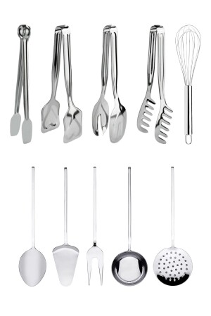 10 Parça Mutfak Için; Servis, Pasta, Makarna, Salata Maşası Ve Kepçe, Kevgir, Kaşık, Spatula Seti SE5556161-116 - 2