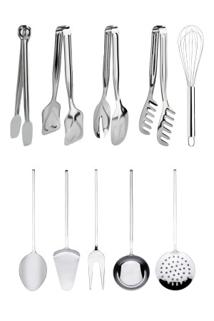 10 Parça Mutfak Için; Servis, Pasta, Makarna, Salata Maşası Ve Kepçe, Kevgir, Kaşık, Spatula Seti SE5556161-116 - 3