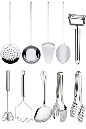 10 Parça Paslanmaz Çelik Spatula Kevgir Kepçe Kaşık Çırpıcı Çeyiz Hazırlık Seti TRV5SVST004111 - 2