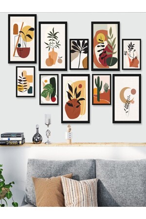 10 Parça Siyah Çerçeve Görünümlü Dekoratif Hediyelik Boho Botanik Wall Art Mdf Tablo Seti TB9KR9SC9B10J - 1