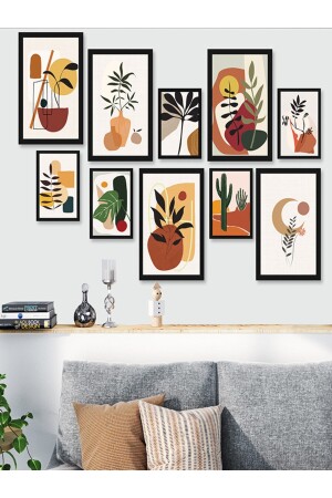 10 Parça Siyah Çerçeve Görünümlü Dekoratif Hediyelik Boho Botanik Wall Art Mdf Tablo Seti TB9KR9SC9B10J - 3