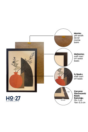 10 Parça Siyah Çerçeve Görünümlü Dekoratif Hediyelik Boho Botanik Wall Art Mdf Tablo Seti TB9KR9SC9B10J - 5