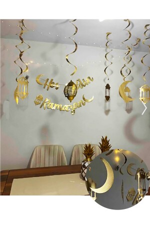 10 Stück goldene 3D-Deckendekoration, metallisches Gold, Willkommen Ramadan 11, Sultan des Monats, thematische Dekoration, Raumdekoration - 3