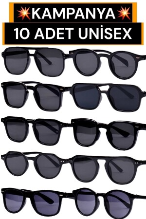 10 Stück Unisex Damen Herren schwarze Sonnenbrille 10SYHNWYL - 2